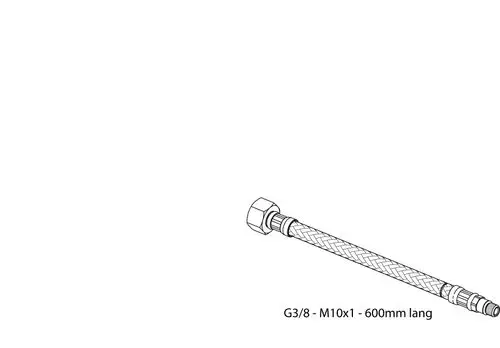 Druckschlauch mit gewobener Umwicklung und verschiedenen Anschlussgrößen, dargestellt in einer technischen Zeichnung von Ideal Standard.